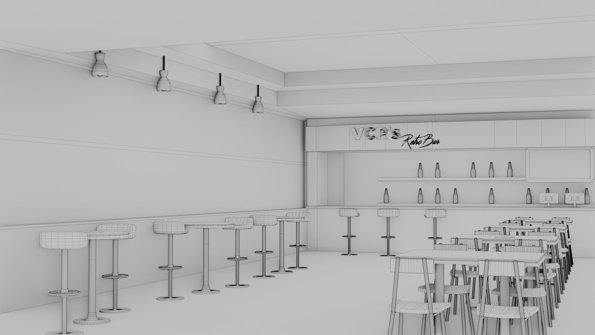 Retro Style Bar Interior  Low-poly 3D model_21