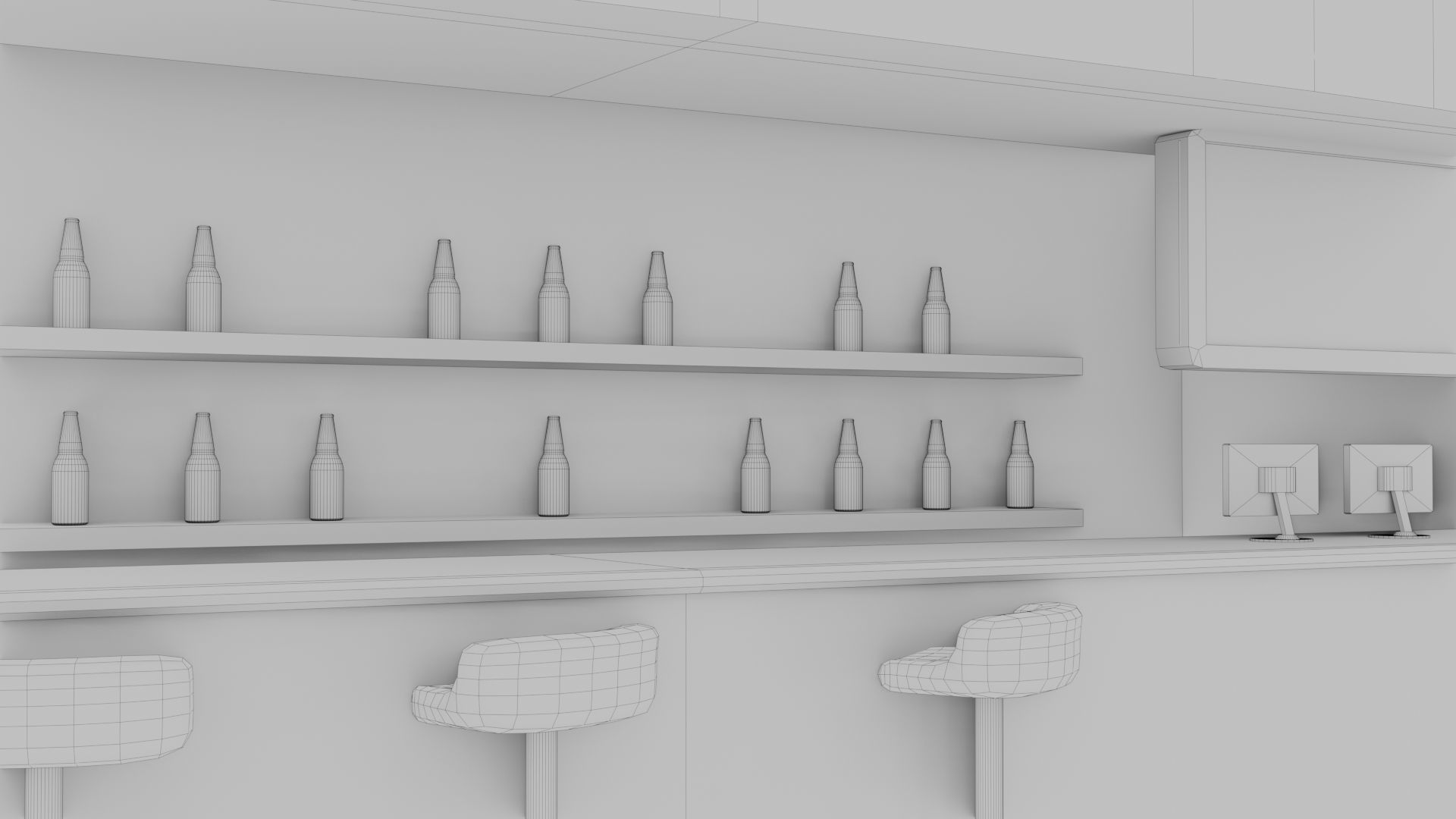 Retro Style Bar Interior  Low-poly 3D model_25