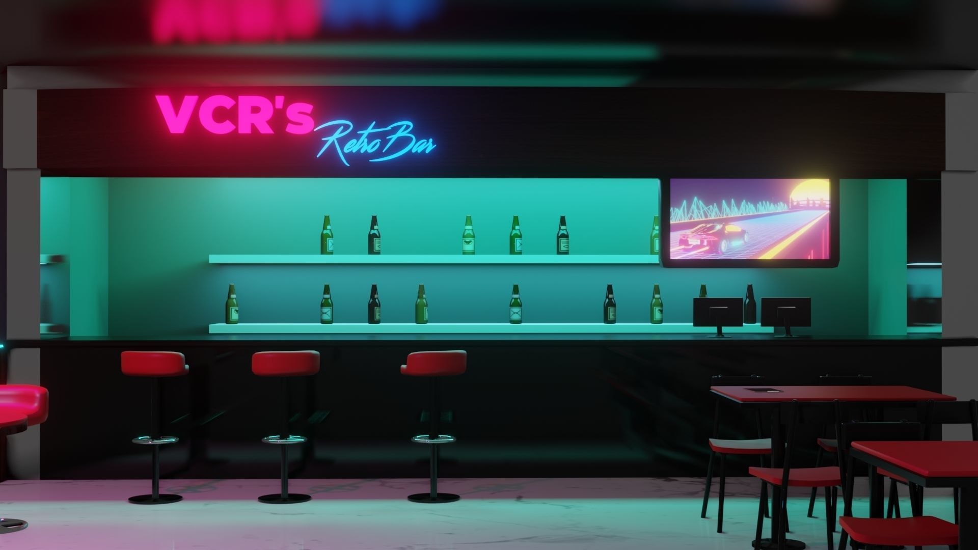 Retro Style Bar Interior  Low-poly 3D model_5
