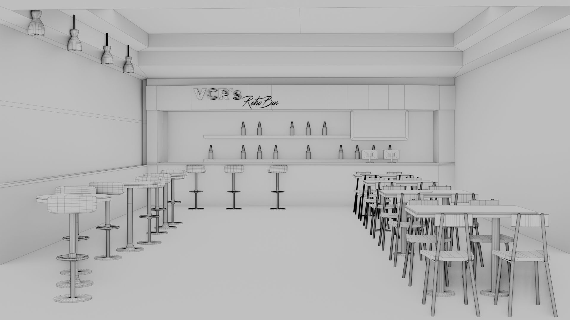 Retro Style Bar Interior  Low-poly 3D model_26