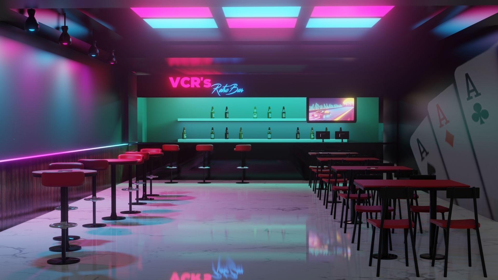 Retro Style Bar Interior  Low-poly 3D model_9