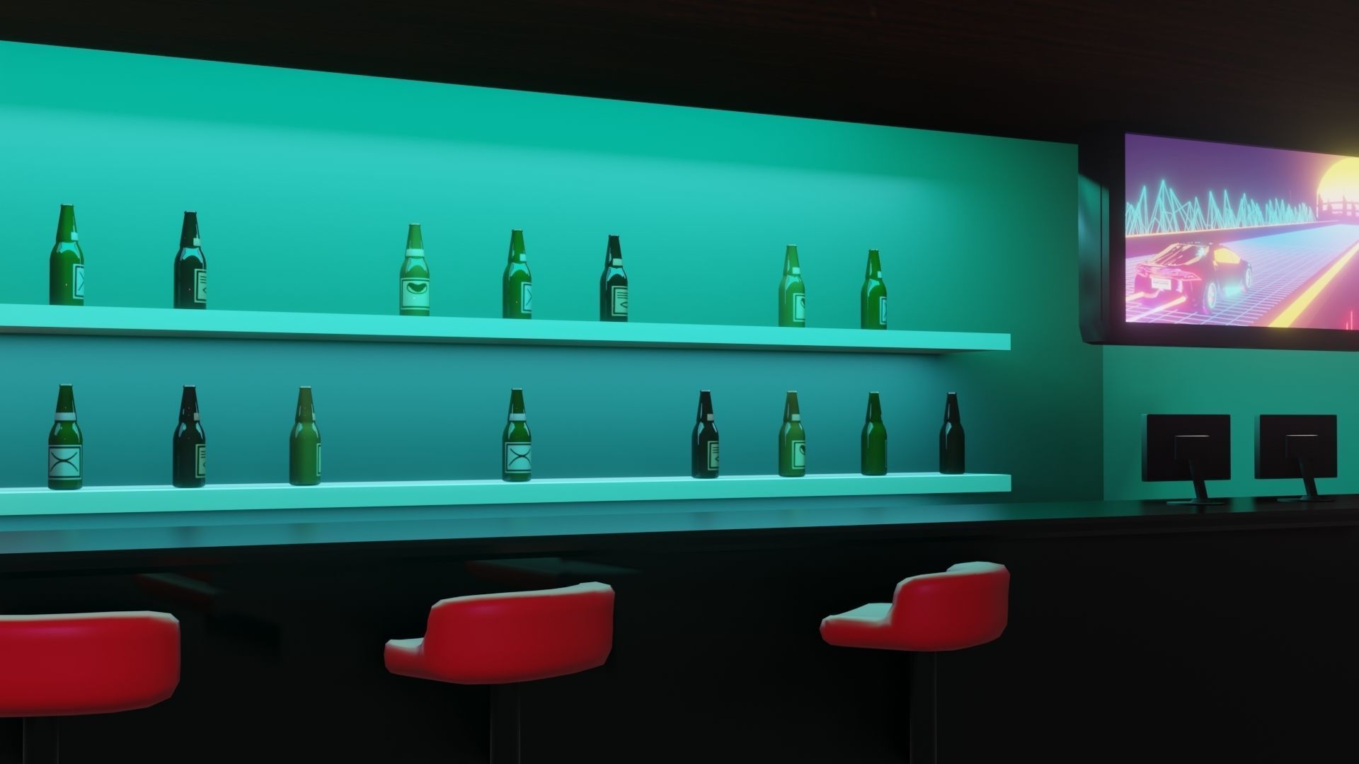 Retro Style Bar Interior  Low-poly 3D model_8