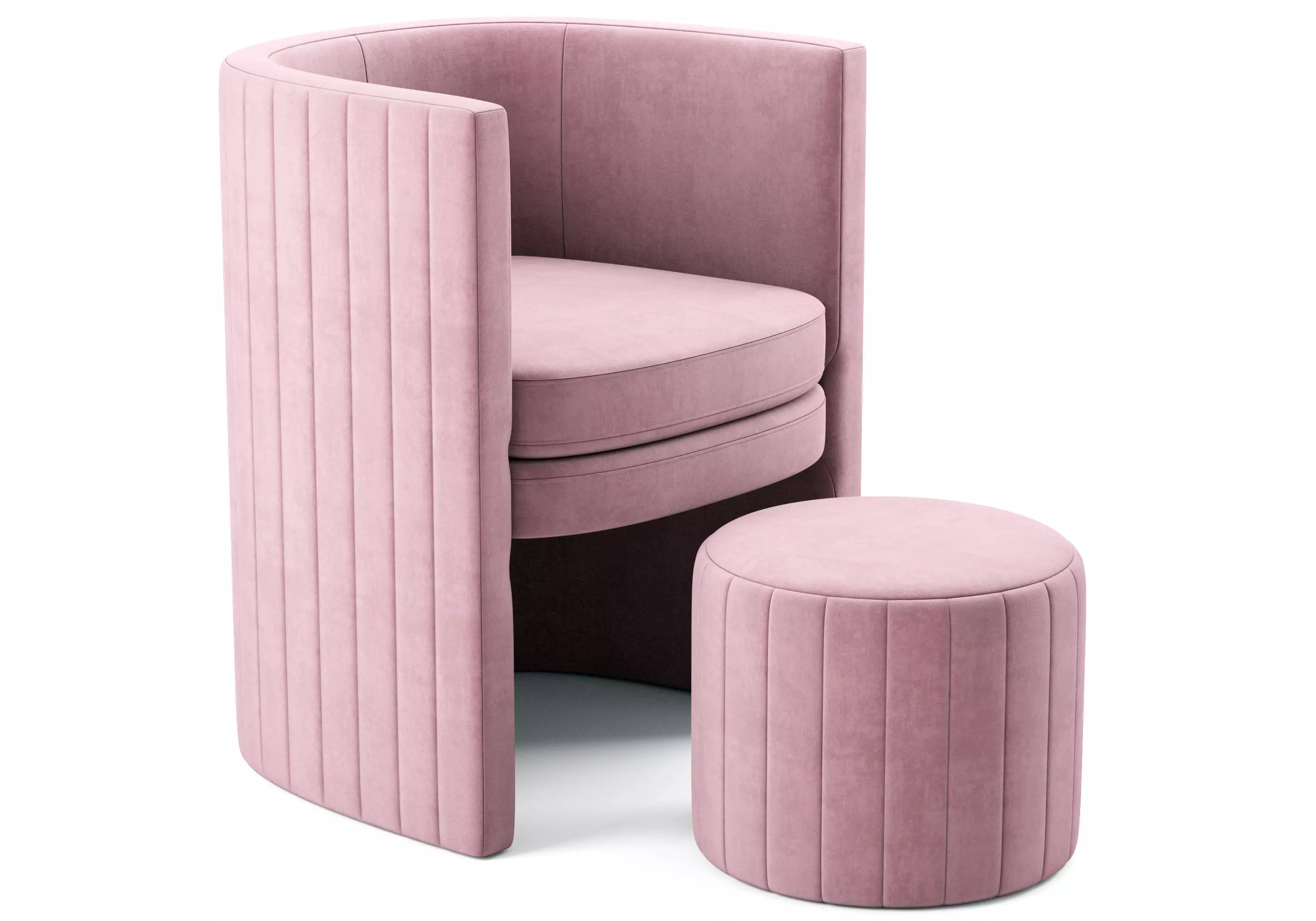 Selena Velvet Accent Chair And Ottoman Set 3D model