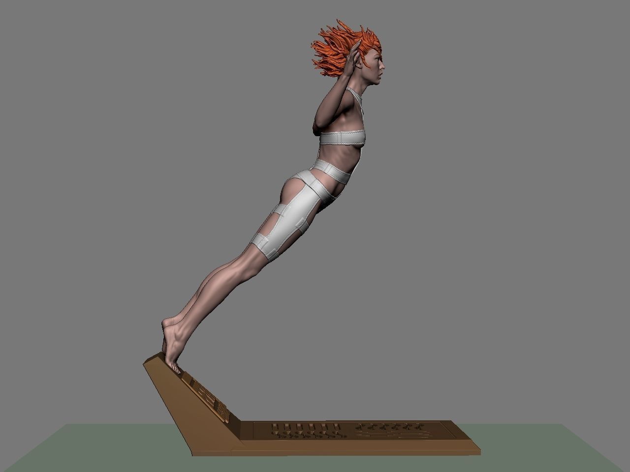 Leeloo woman jumping on platform 3D print model_2