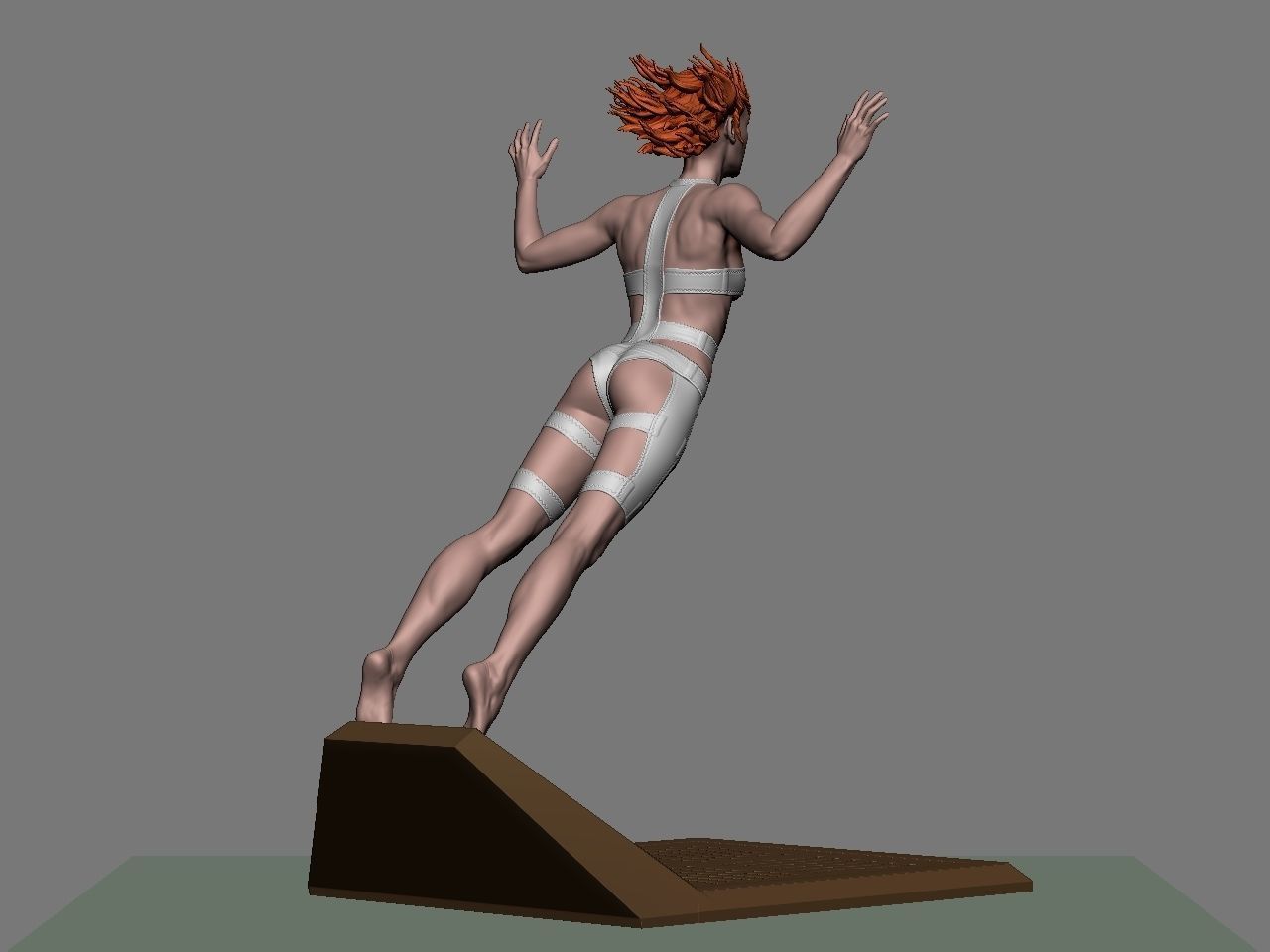 Leeloo woman jumping on platform 3D print model_4