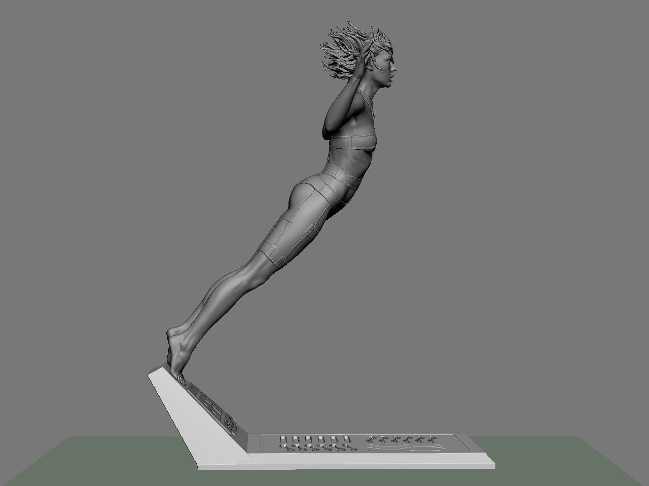 Leeloo woman jumping on platform 3D print model_3