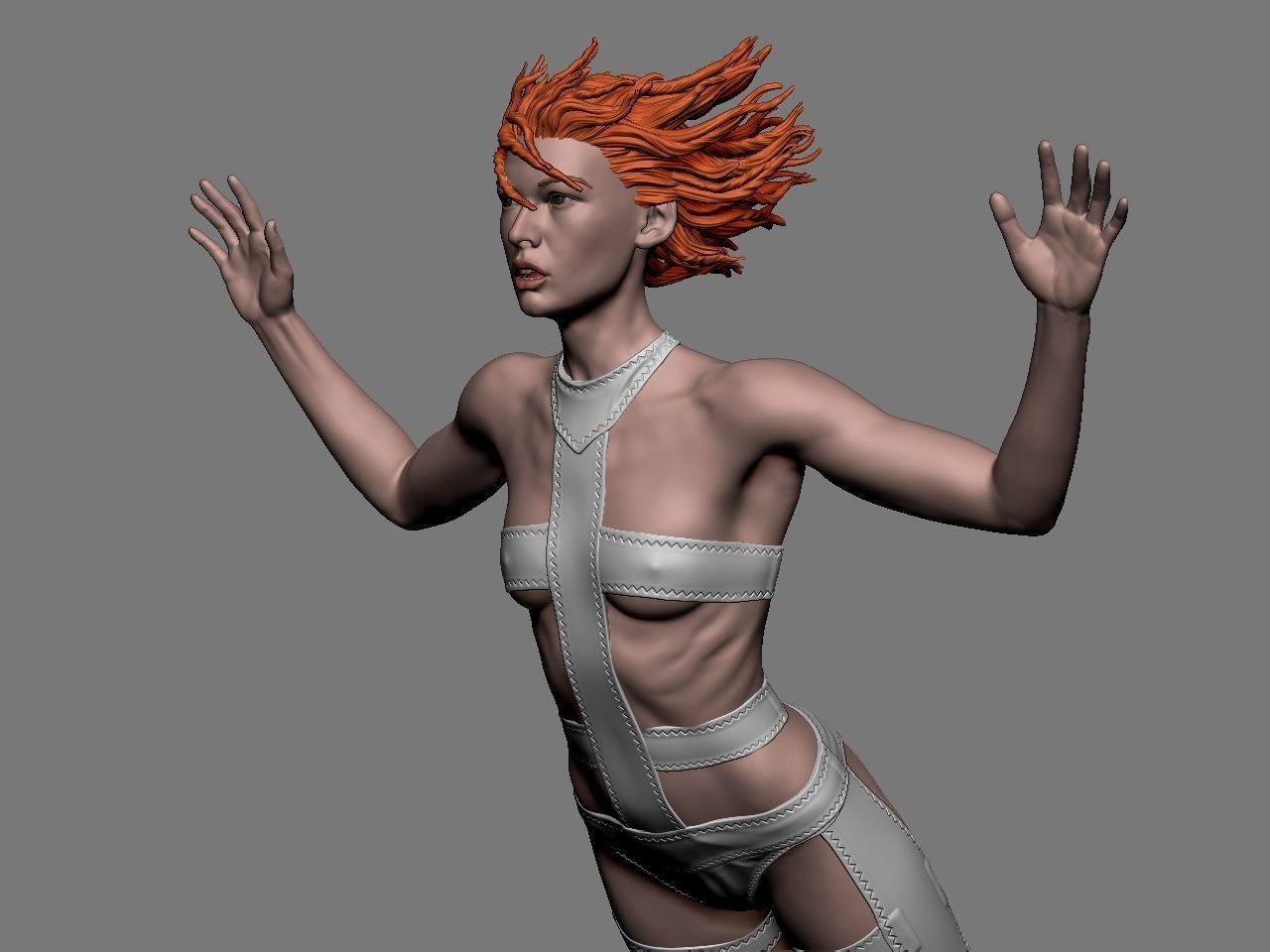 Leeloo woman jumping on platform 3D print model_28