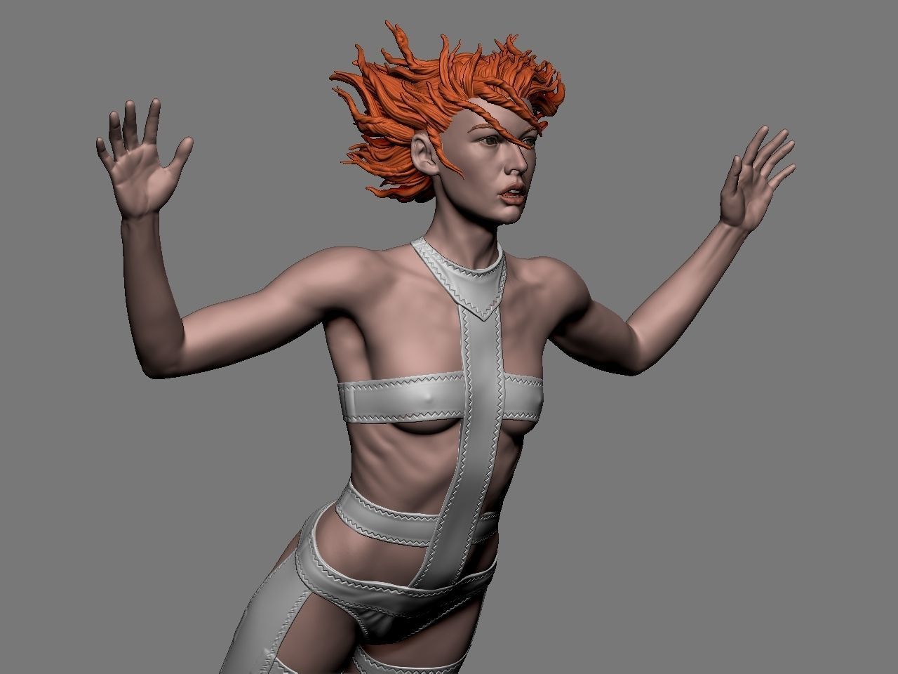 Leeloo woman jumping on platform 3D print model_16