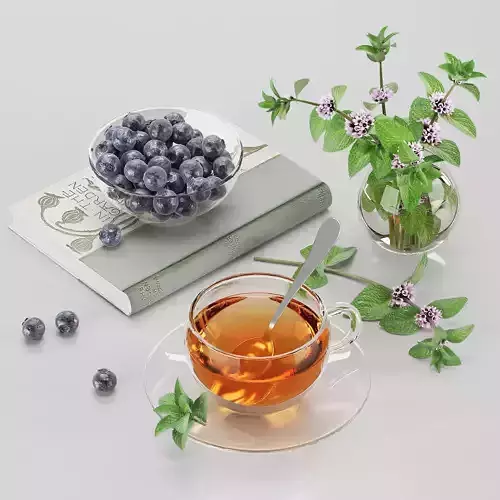 set tea cup of with mint leaves