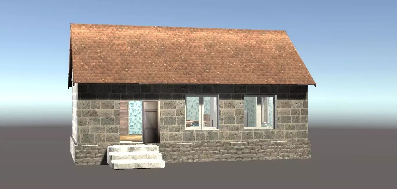 Old house with interior and exterior 3D model_0