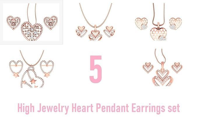 5 High Jewelry Heart Pendant Earrings set 3dm stl 1-render 3D Model Collection