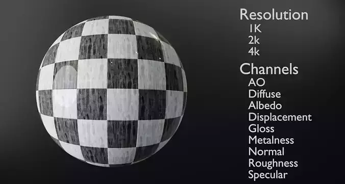 Black and white checker Marble tillable PBR texture