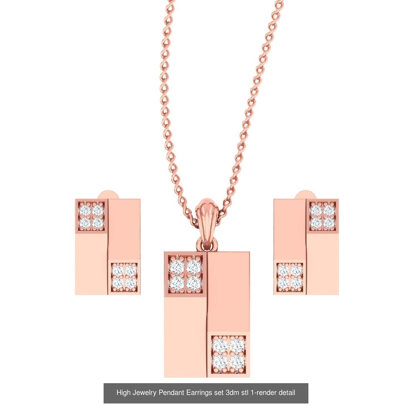 19 Geometric High Jewelry Heart Pendant Earrings set 3dm stl 3D Model Collection_3