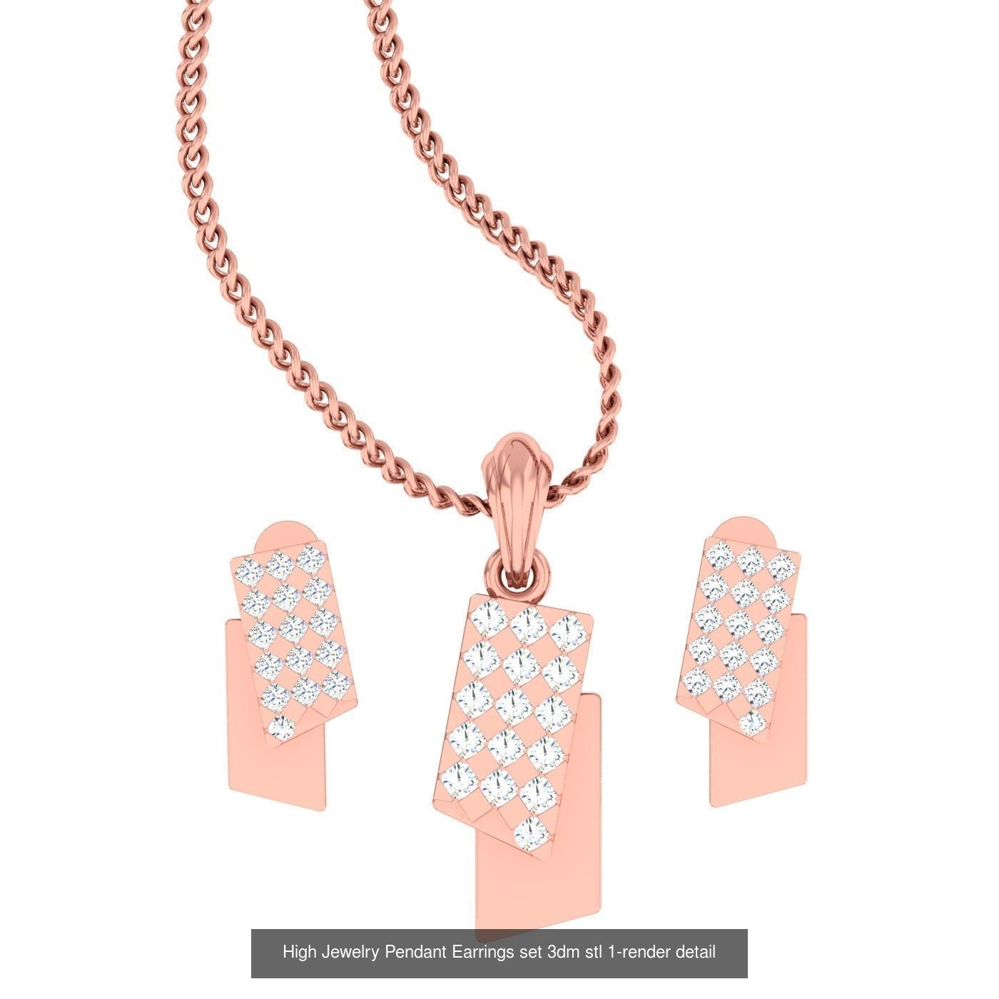 19 Geometric High Jewelry Heart Pendant Earrings set 3dm stl 3D Model Collection_15