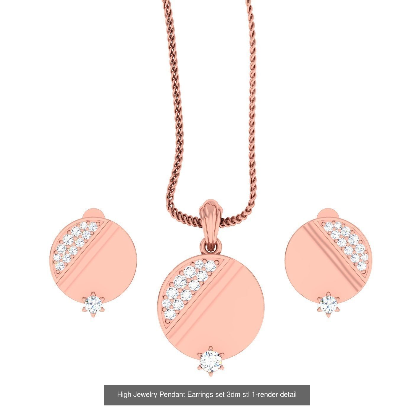 19 Geometric High Jewelry Heart Pendant Earrings set 3dm stl 3D Model Collection_13