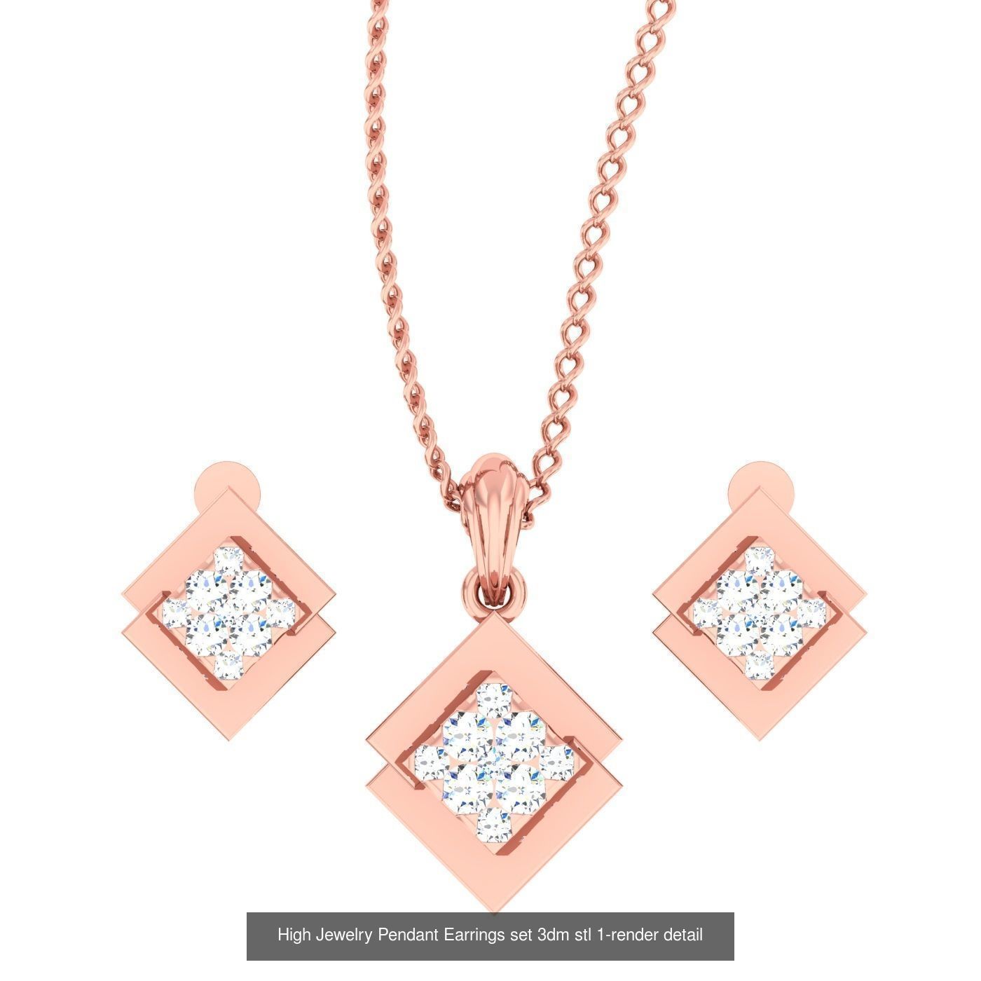 19 Geometric High Jewelry Heart Pendant Earrings set 3dm stl 3D Model Collection_14