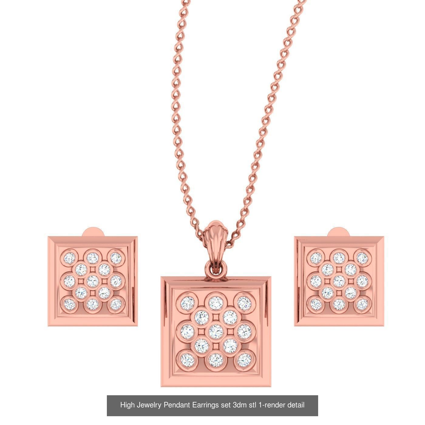 19 Geometric High Jewelry Heart Pendant Earrings set 3dm stl 3D Model Collection_11