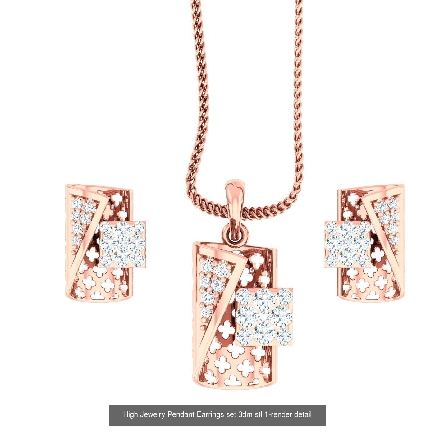 19 Geometric High Jewelry Heart Pendant Earrings set 3dm stl 3D Model Collection_18