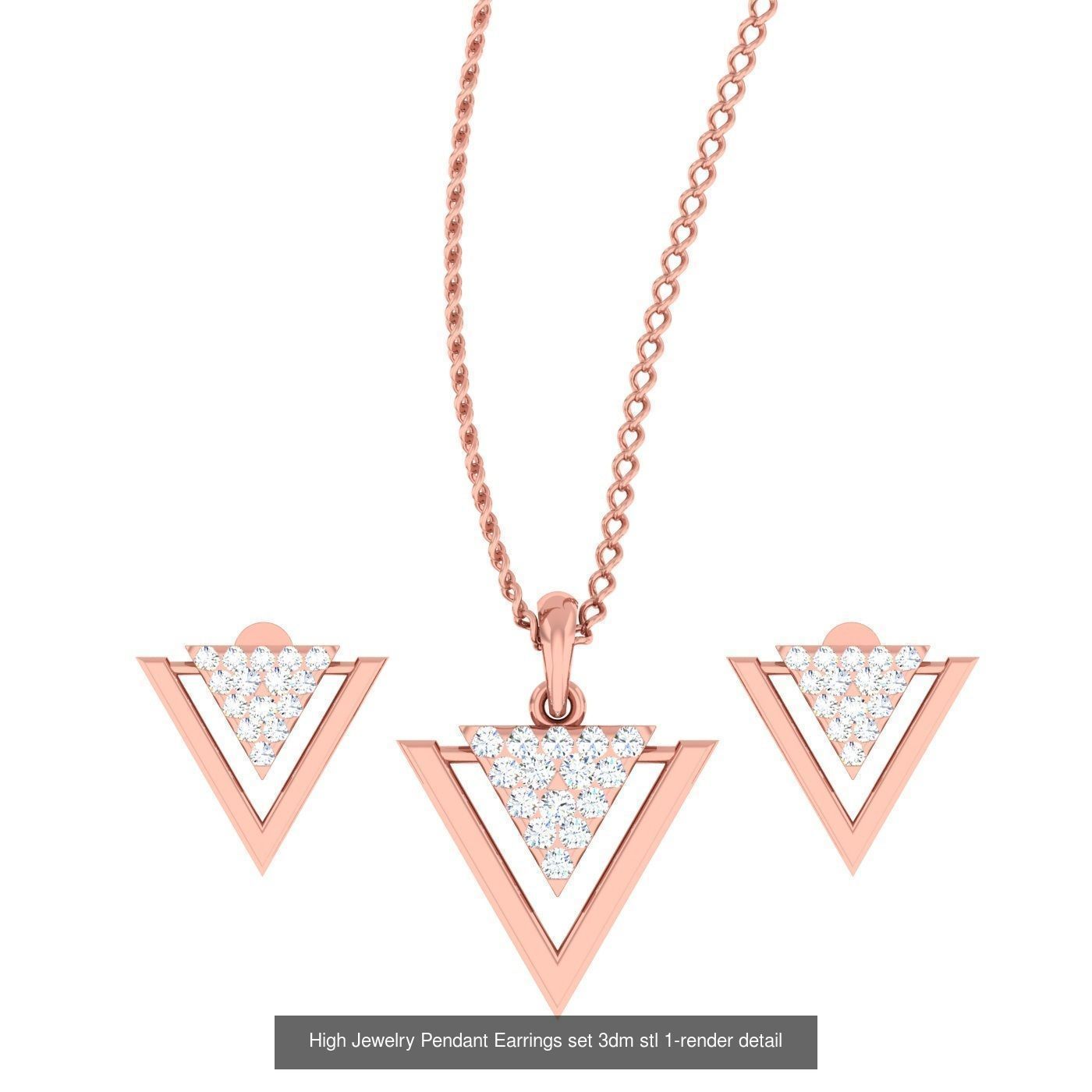 19 Geometric High Jewelry Heart Pendant Earrings set 3dm stl 3D Model Collection_16