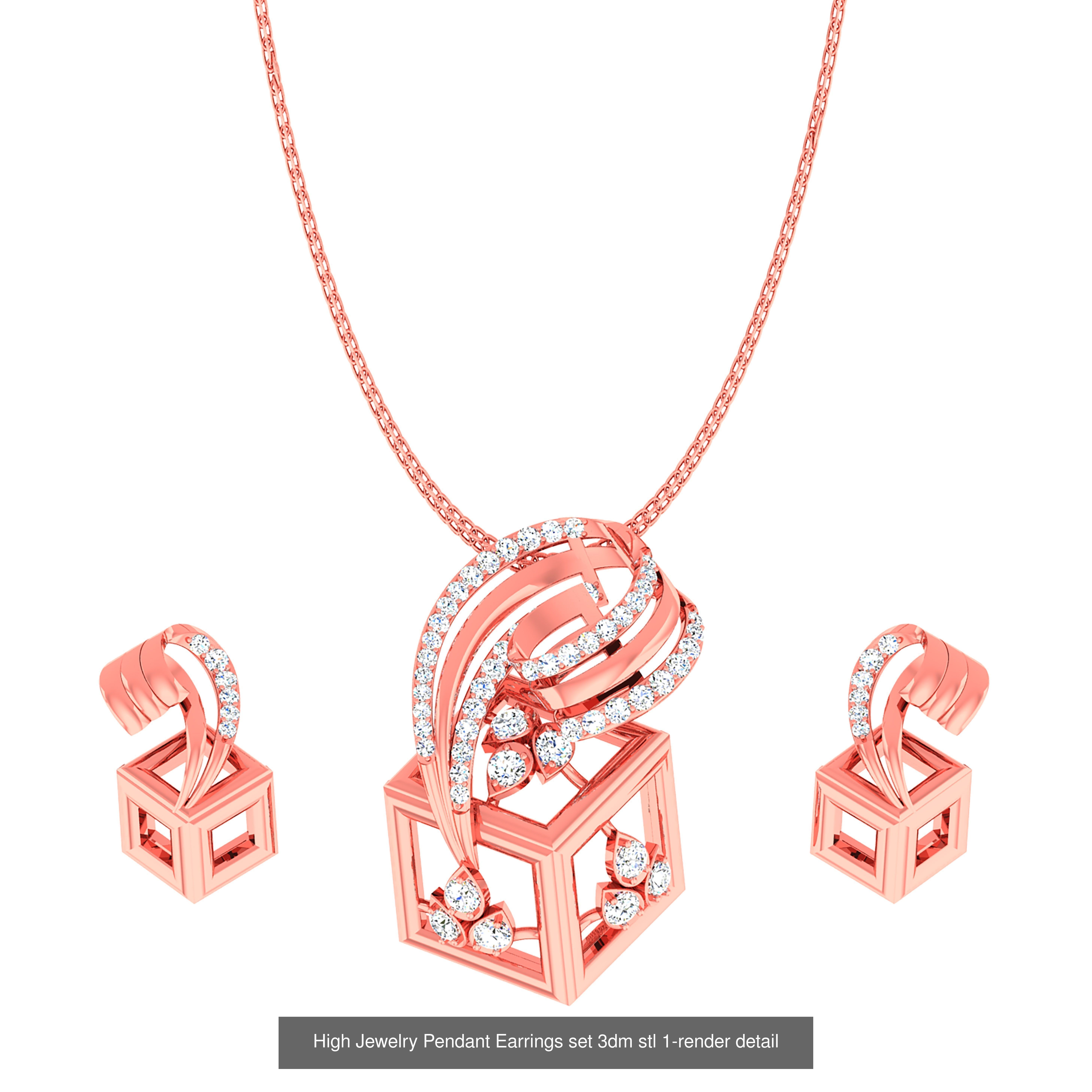 19 Geometric High Jewelry Heart Pendant Earrings set 3dm stl 3D Model Collection_2