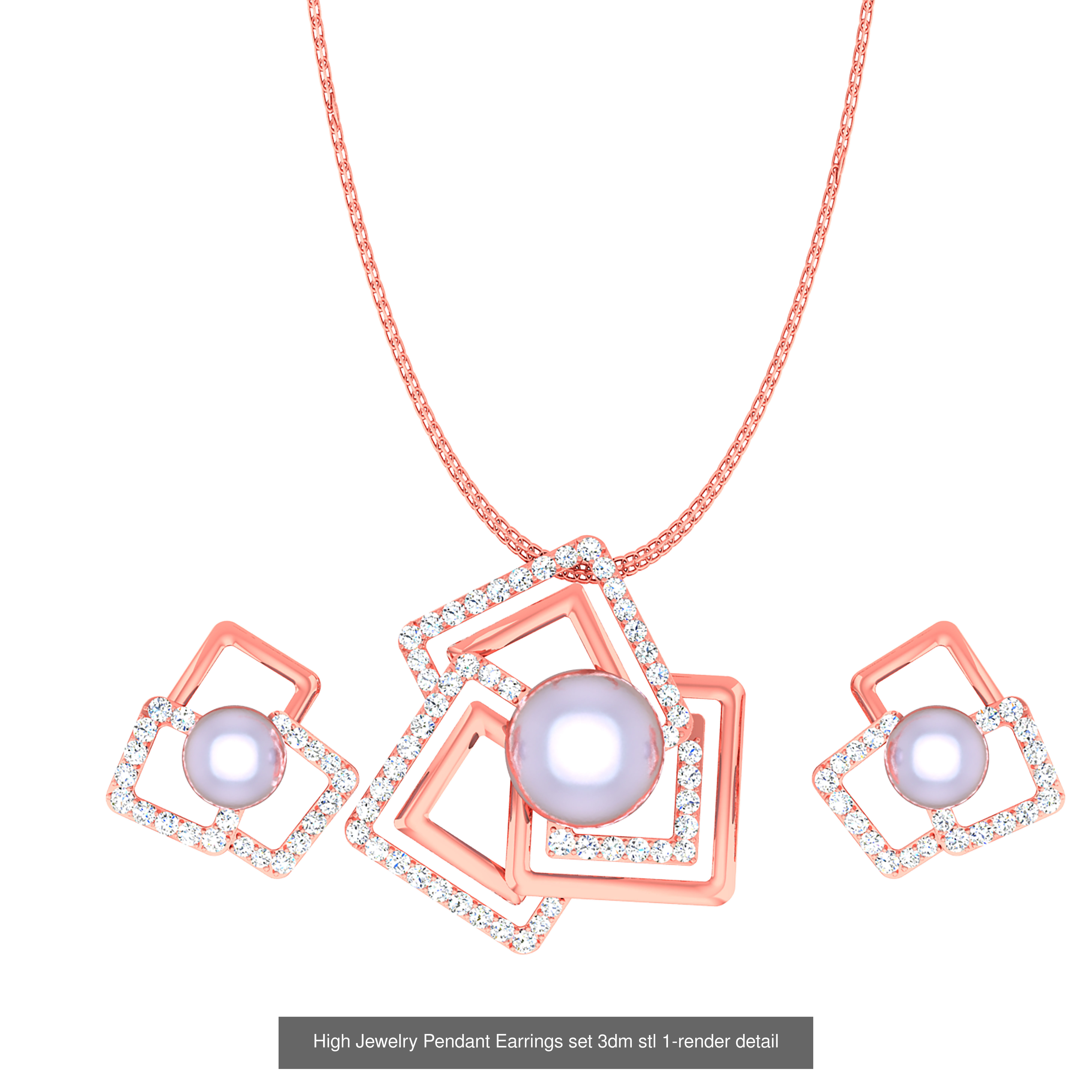 19 Geometric High Jewelry Heart Pendant Earrings set 3dm stl 3D Model Collection_1