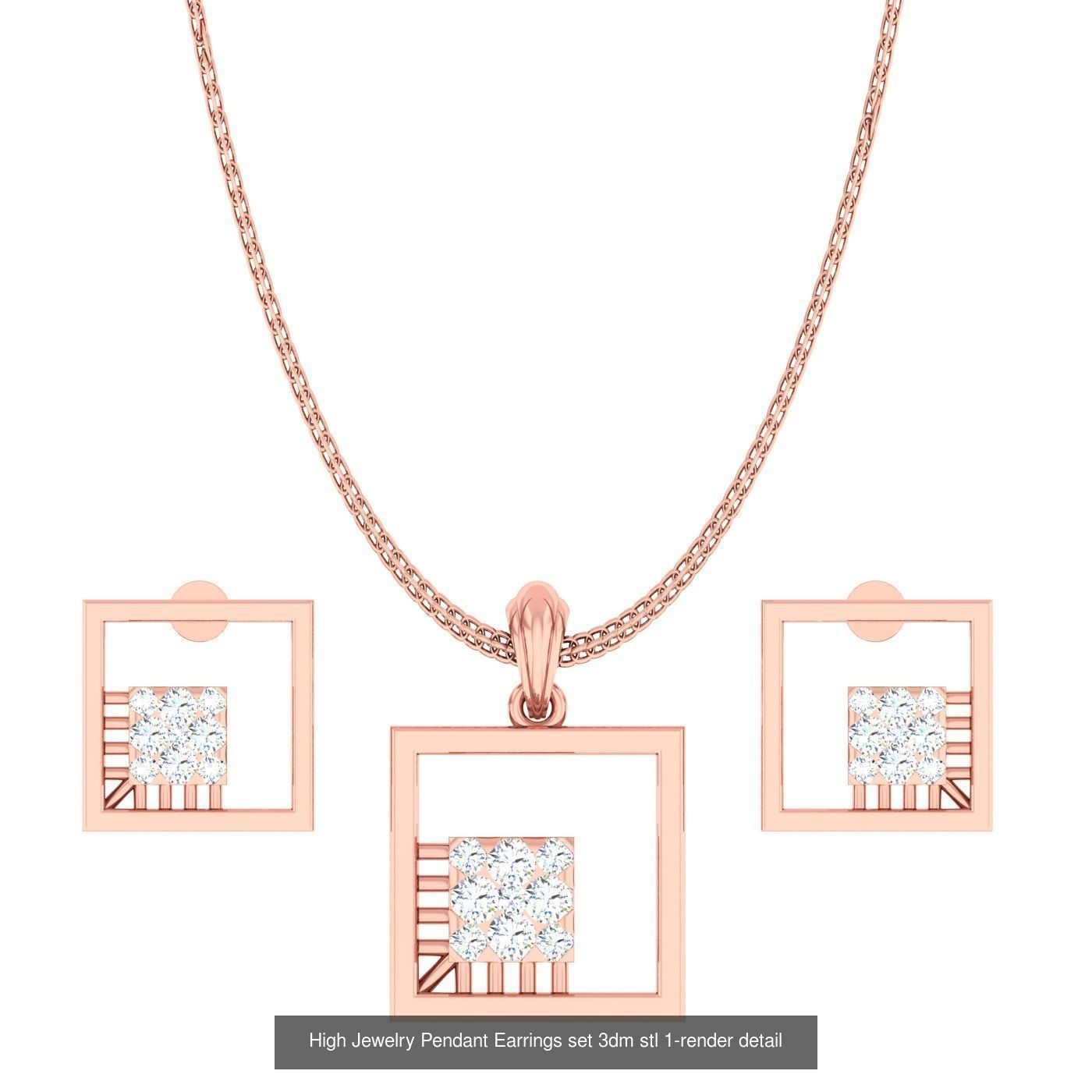 19 Geometric High Jewelry Heart Pendant Earrings set 3dm stl 3D Model Collection_6