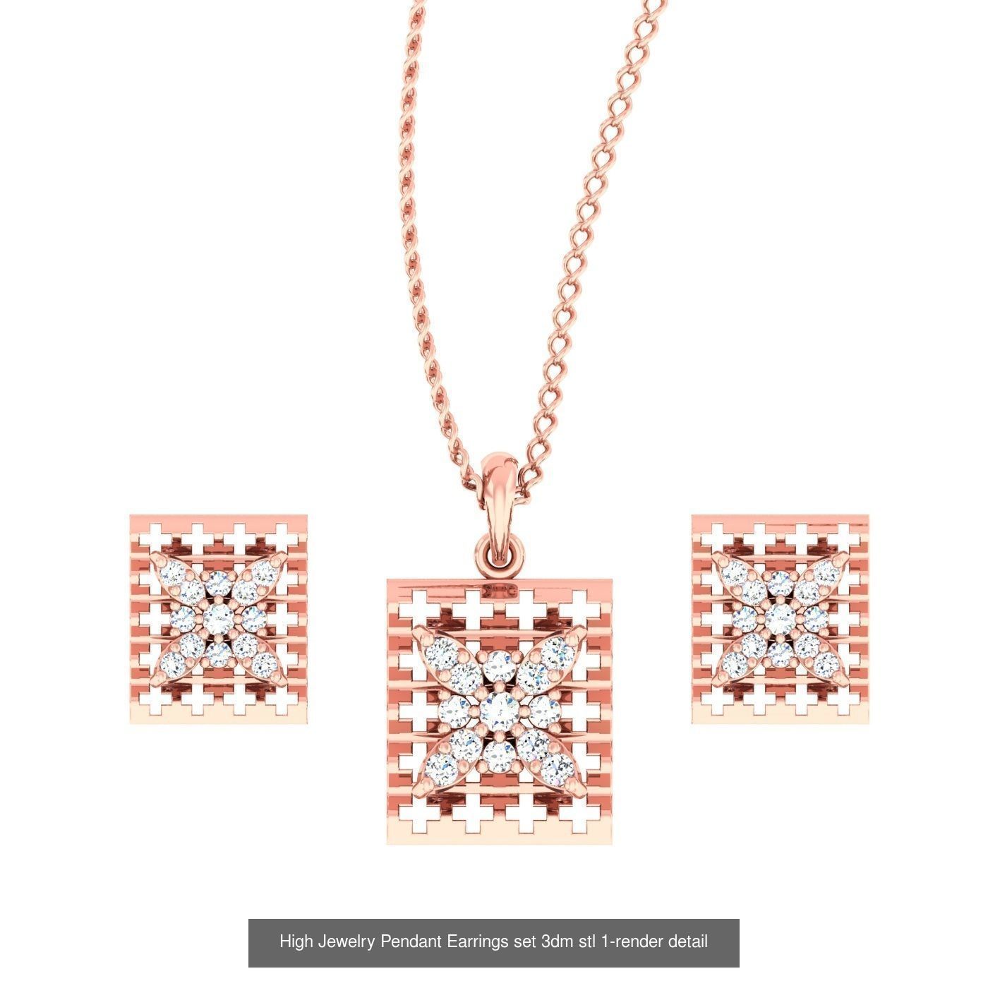 19 Geometric High Jewelry Heart Pendant Earrings set 3dm stl 3D Model Collection_19