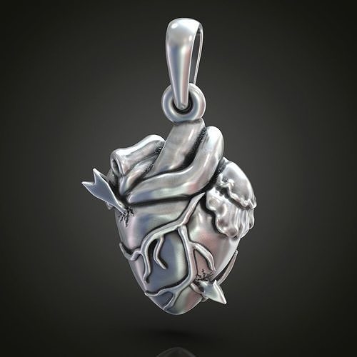 Pendant heart arrow Cupid anatomic 3D print model