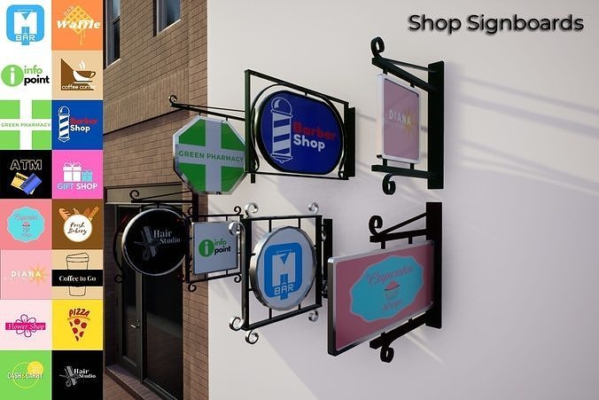 Shop Signboards Unity Low-poly 3D model