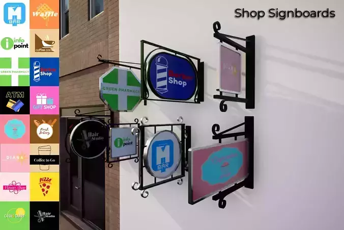 Shop Signboards Unity Low-poly 3D model