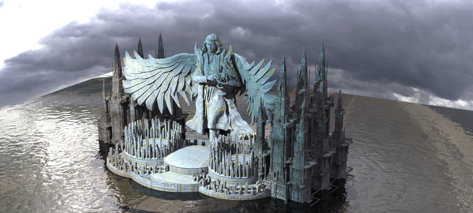 Ancient Ireland Giant causeway With Statue 3D 3D model_1