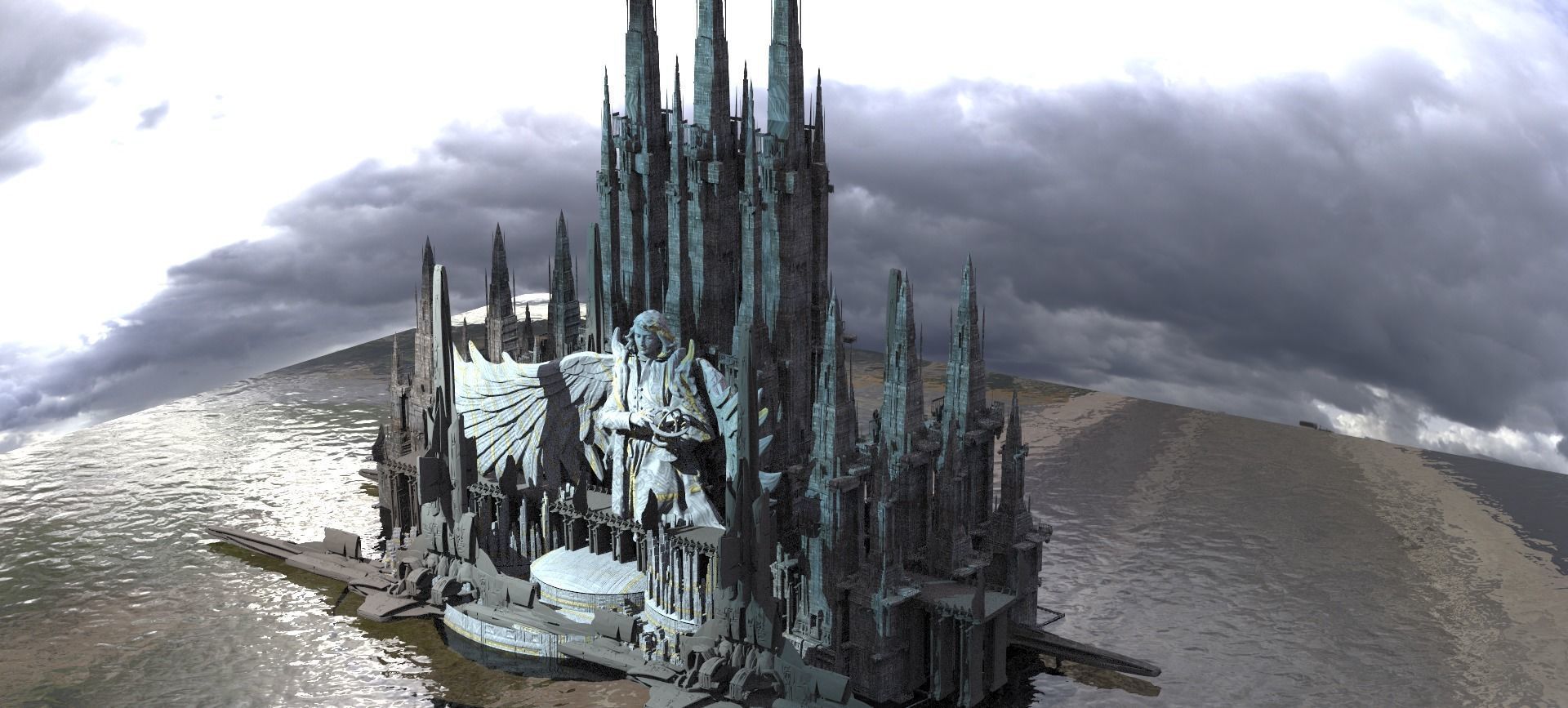 The Winter Sci fi Towers collection With Statue 3D 3D model_1