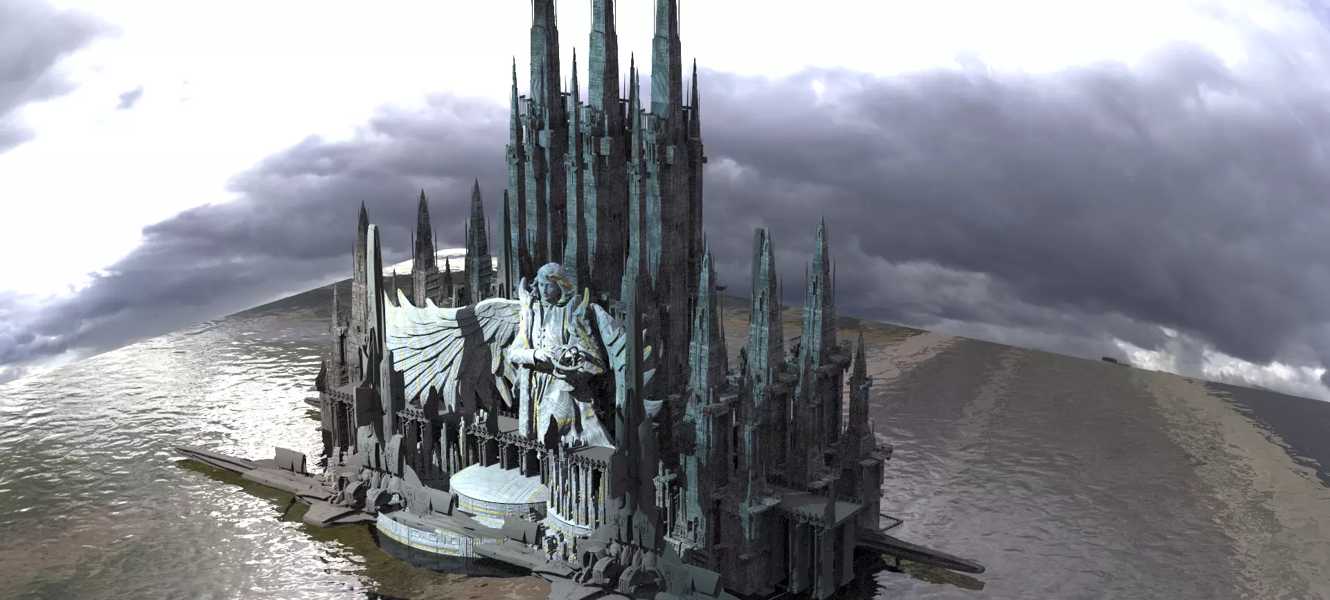 The Winter Sci fi Towers collection With Statue 3D 3D model_0