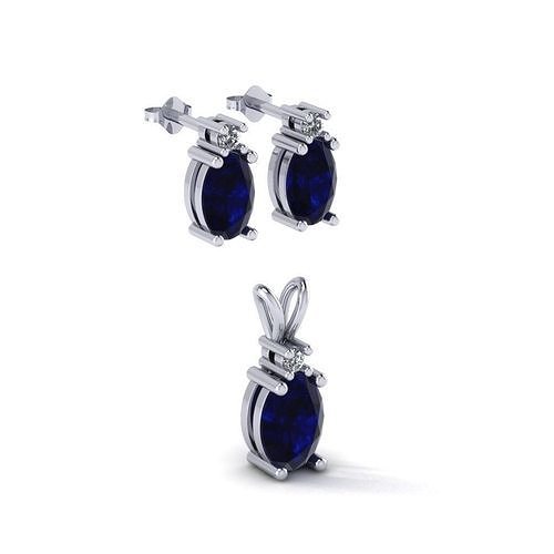 Sapphire and diamond matching earrings and pendant 3D print model