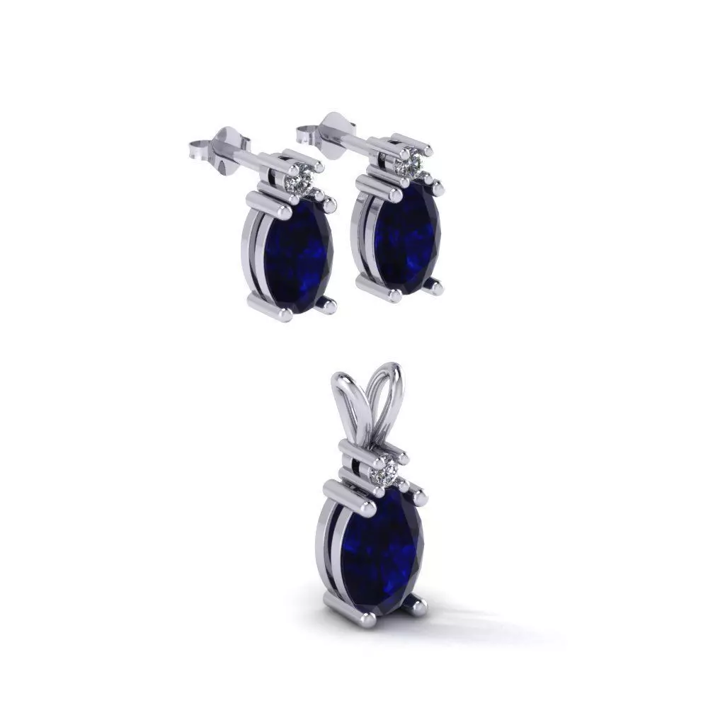 Sapphire and diamond matching earrings and pendant 3D print model