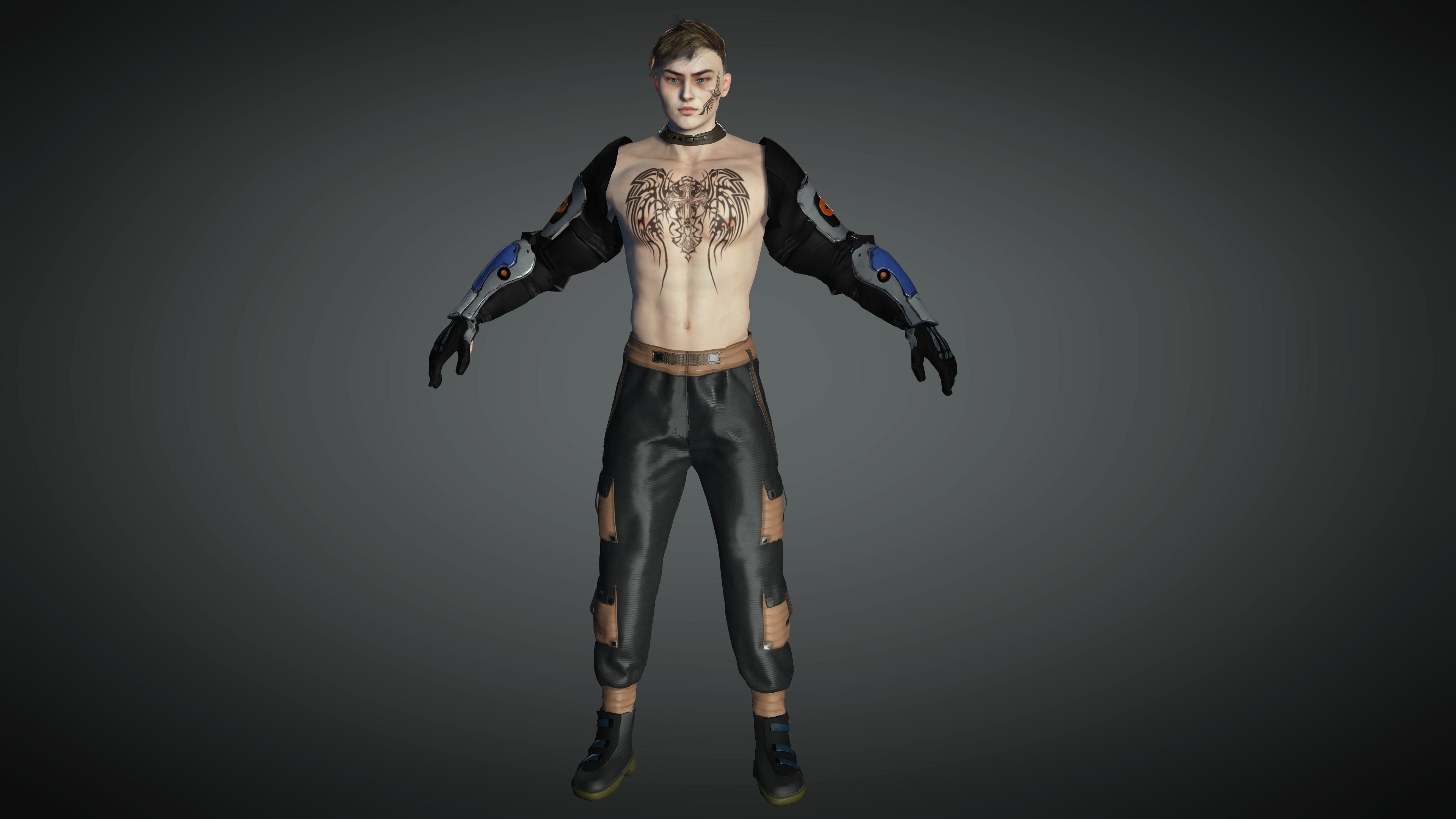 AAA Cyber Punk Male Character 01 Low-poly 3D model_6