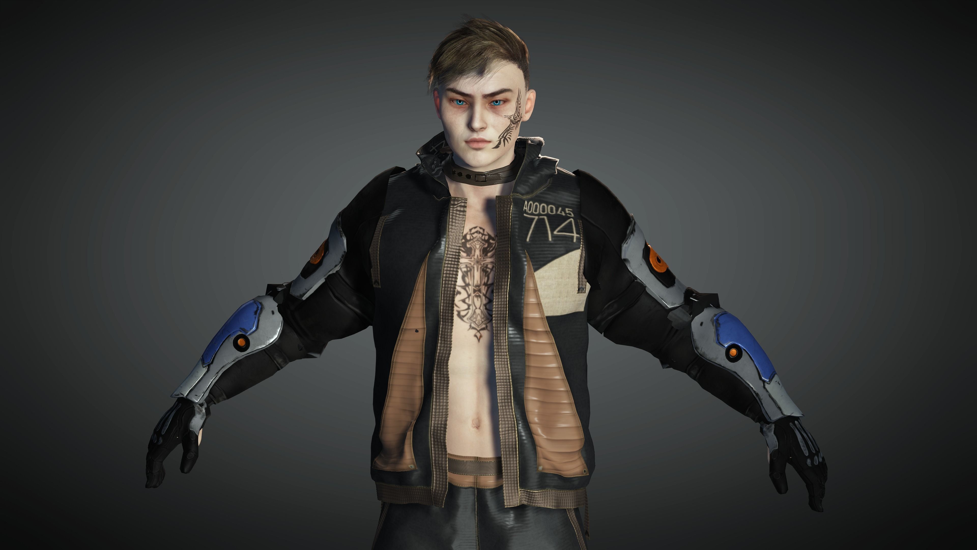 AAA Cyber Punk Male Character 01 Low-poly 3D model_2