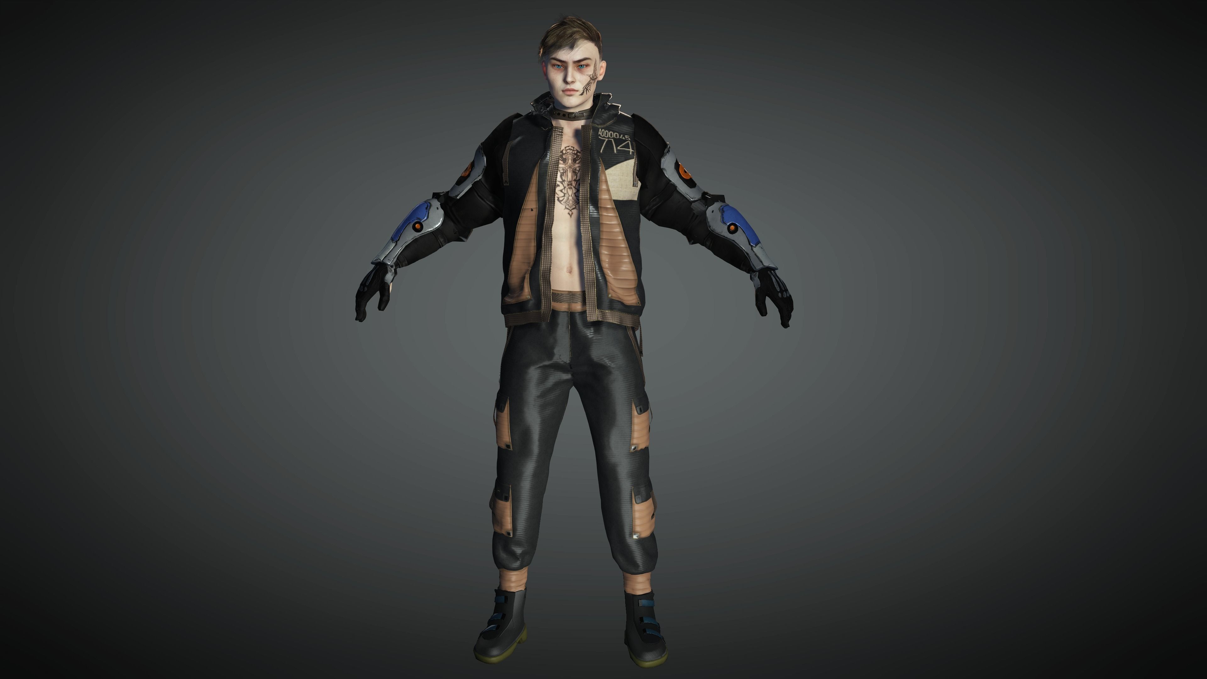 AAA Cyber Punk Male Character 01 Low-poly 3D model_3