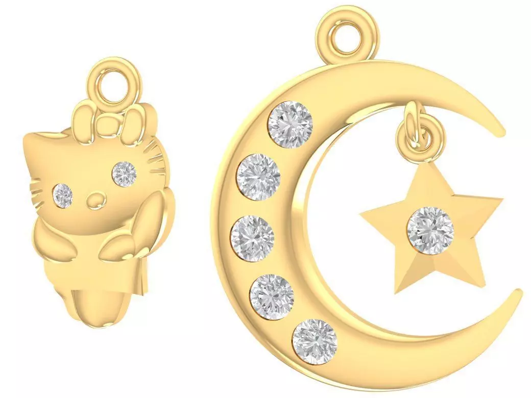 Cute Moon and Star Cat Pendant for Women 2930 3D print model