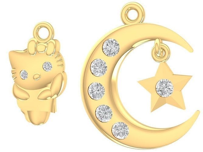 Kitty Moon Star Pendant 2930 3D print model