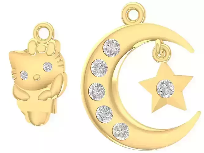 Cute Moon and Star Cat Pendant for Women  2930
