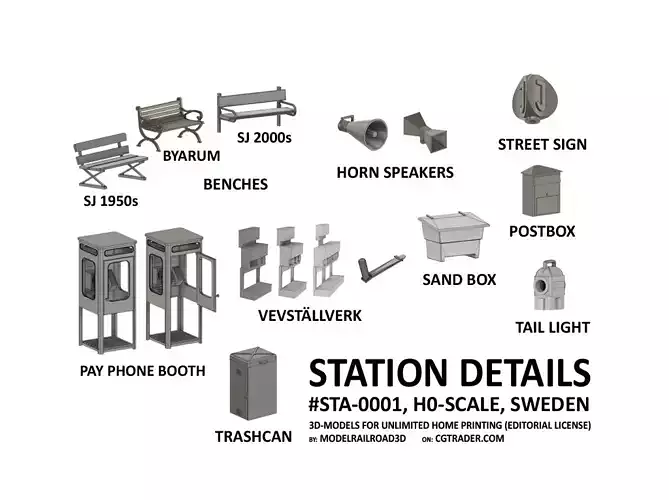 STA-0001 Station set for Sweden H0-scale 16 items 3D print model