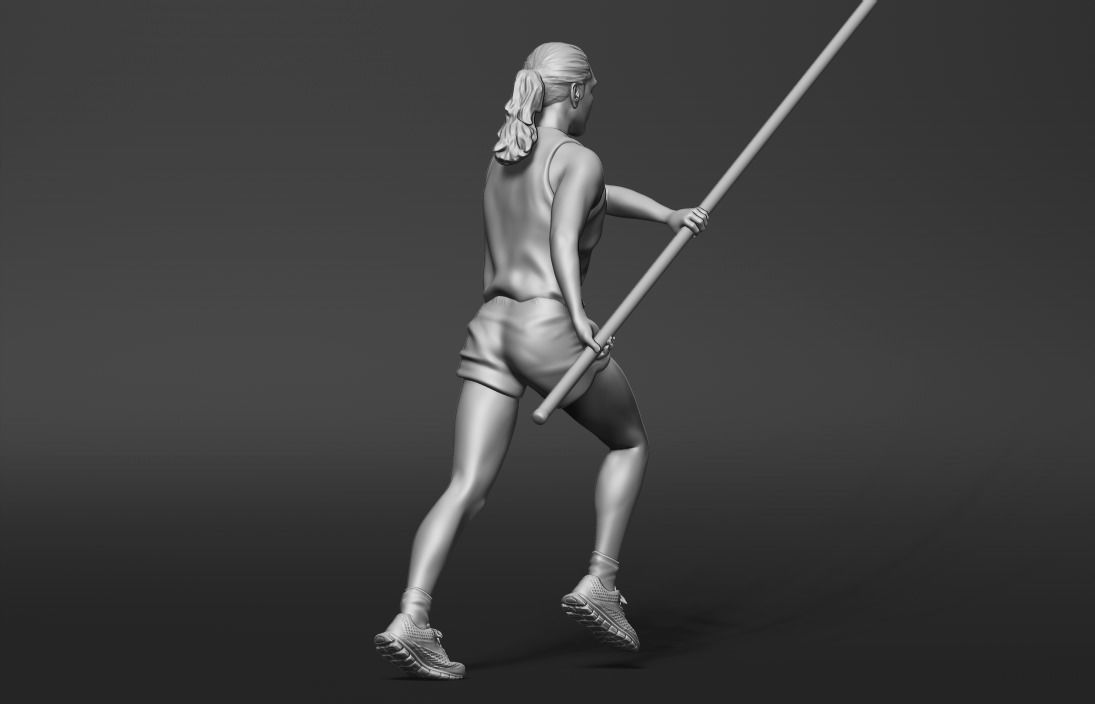 Pole vault female statue 3D print model_2