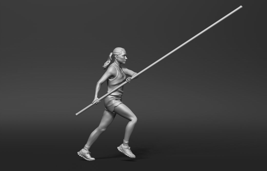 Pole vault female statue 3D print model_3