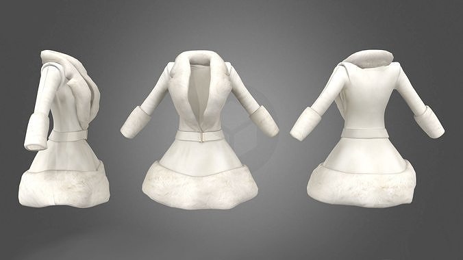 Elegant Turn-Down Collar Long Sleeve White Ruffle Coat Low-poly 3D model