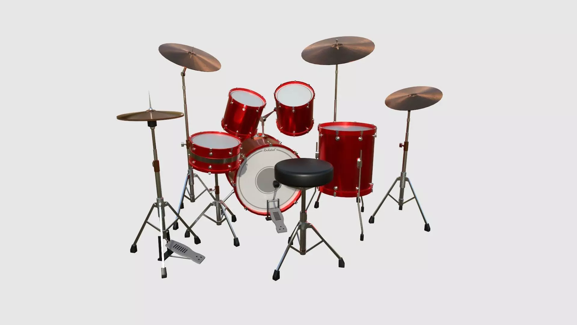 Drum 01 Red - Drumming Music Instrument Design Low-poly 3D model