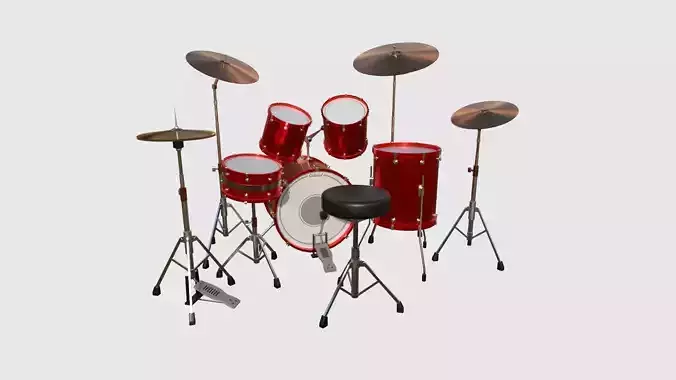 Drum 01 Red - Drumming Music Instrument Design Low-poly 3D model