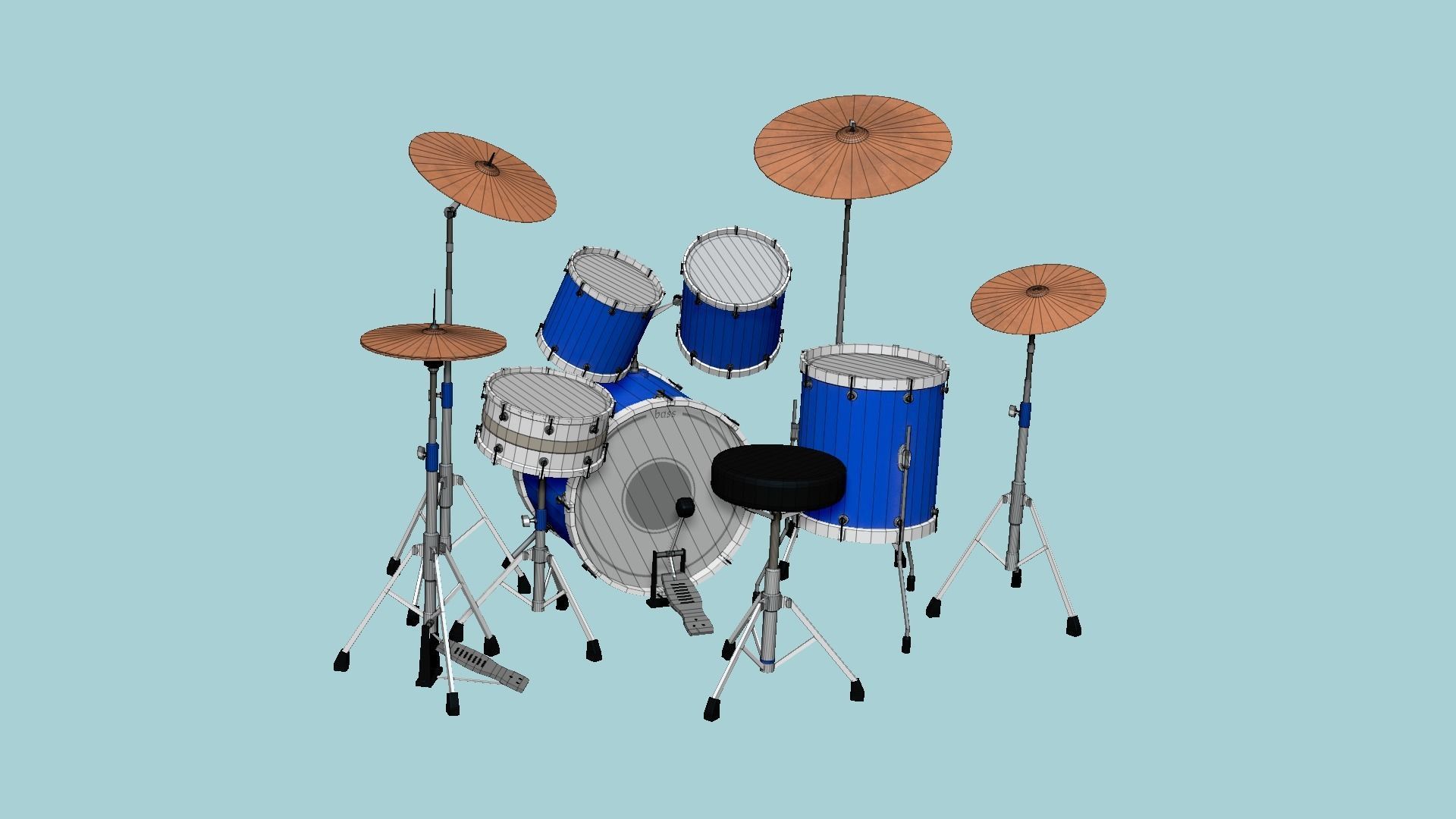 Drum 02 Blue- Drumming Music Instrument Design Low-poly 3D model_6
