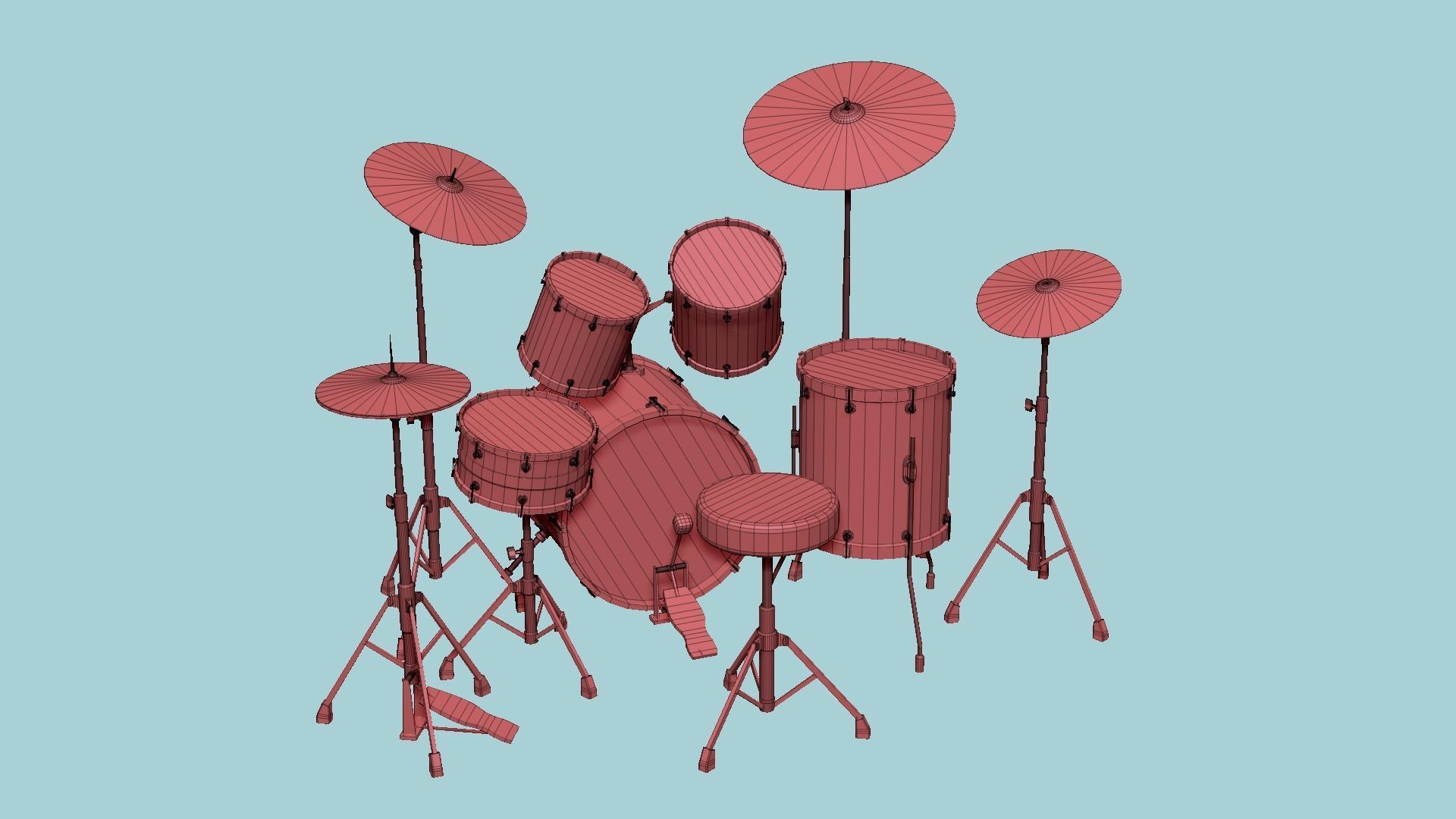 Drum 02 Blue- Drumming Music Instrument Design Low-poly 3D model_16