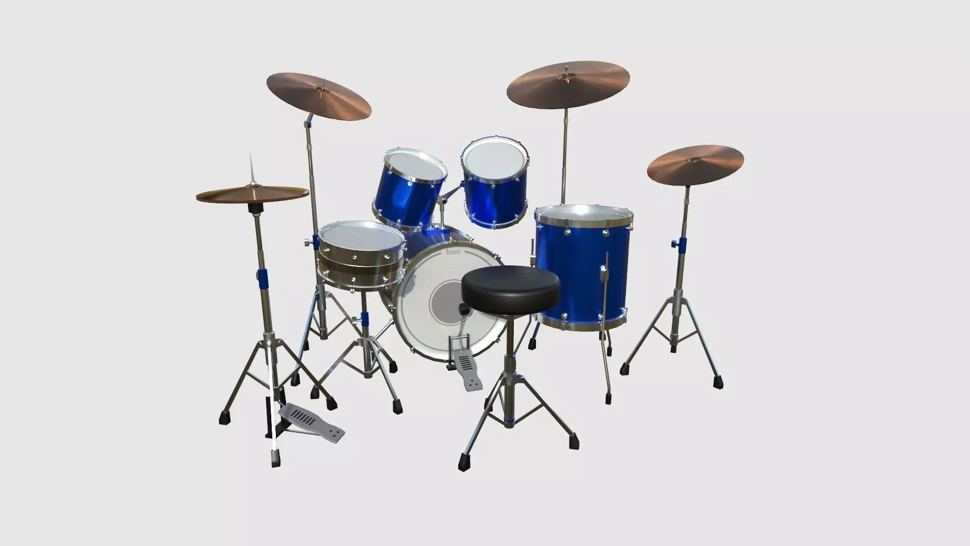 Drum 02 Blue- Drumming Music Instrument Design Low-poly 3D model_0